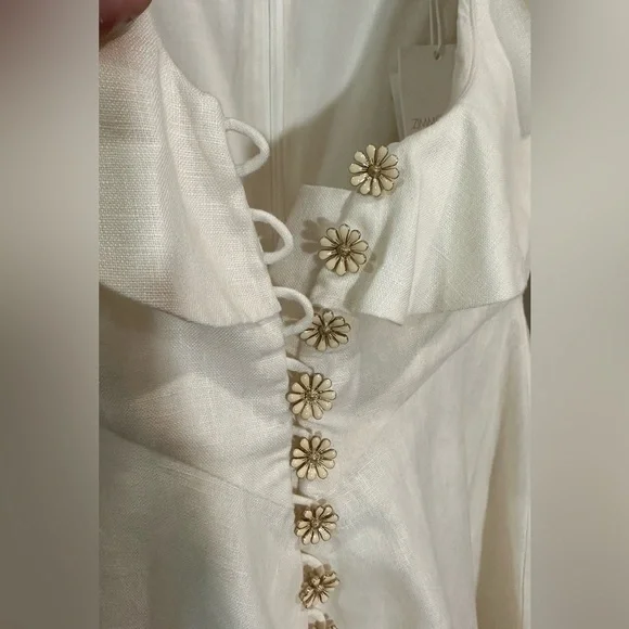 NWT Zimmermann Cream Linen Daisy Mini Dress Ruffle Long Sleeve AU 0P (US 2P) - Picture 8 of 16